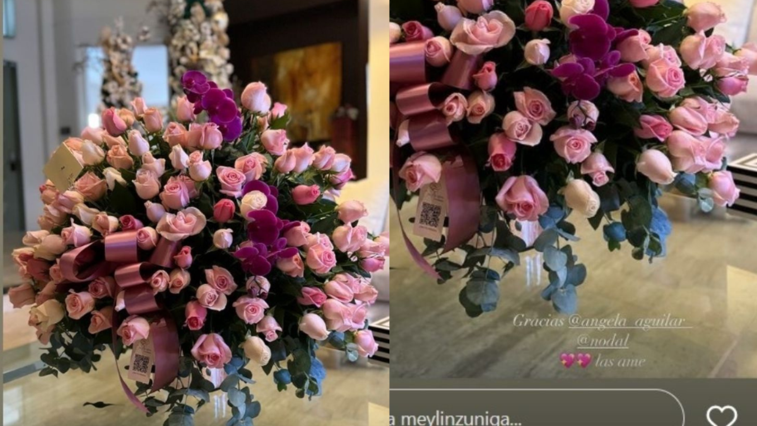 Christian Nodal arreglo de flores a novia de Carín León