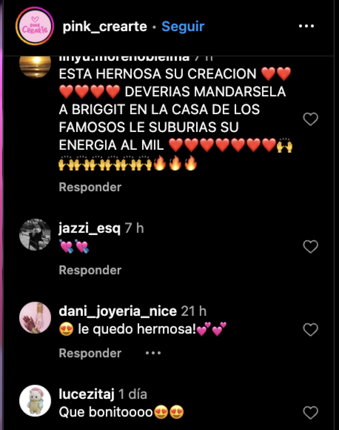 Comentarios en redes sociales