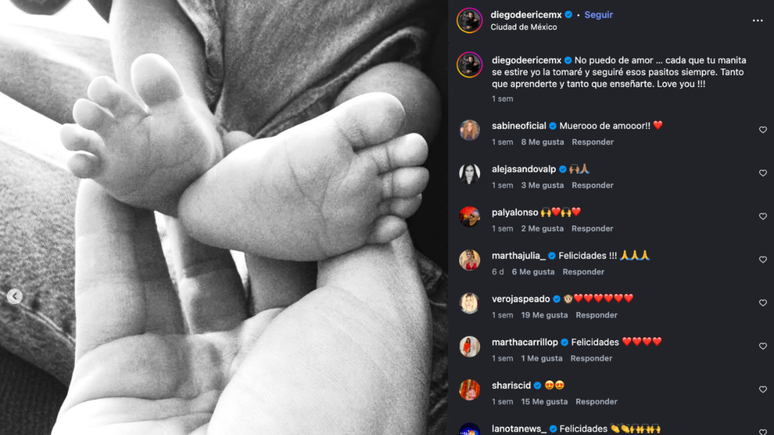 Diego de Erice da la bienvenida a nuevo miembro de su familia
