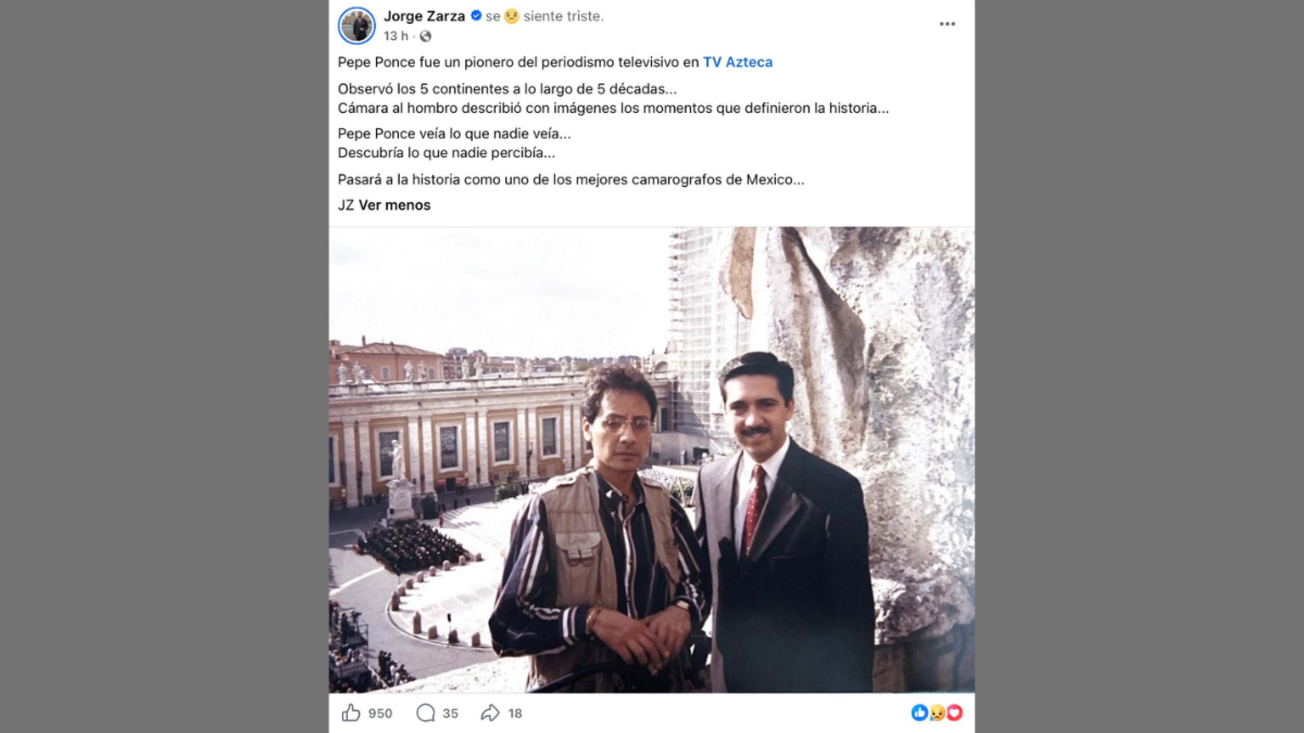 Jorge Zarza despide a su compañero "Pepe" Ponce