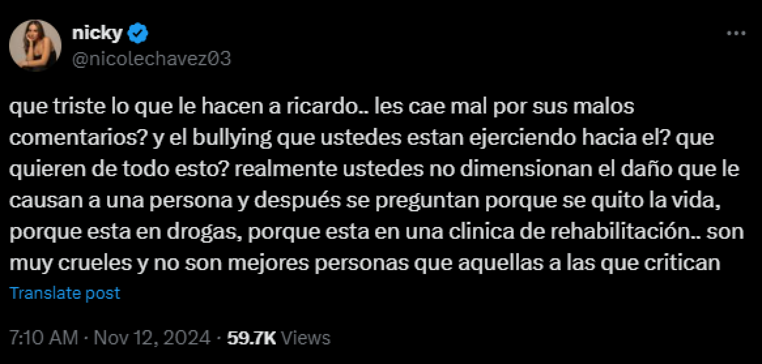 Nicole Chávez defiende a Ricardo Peralta