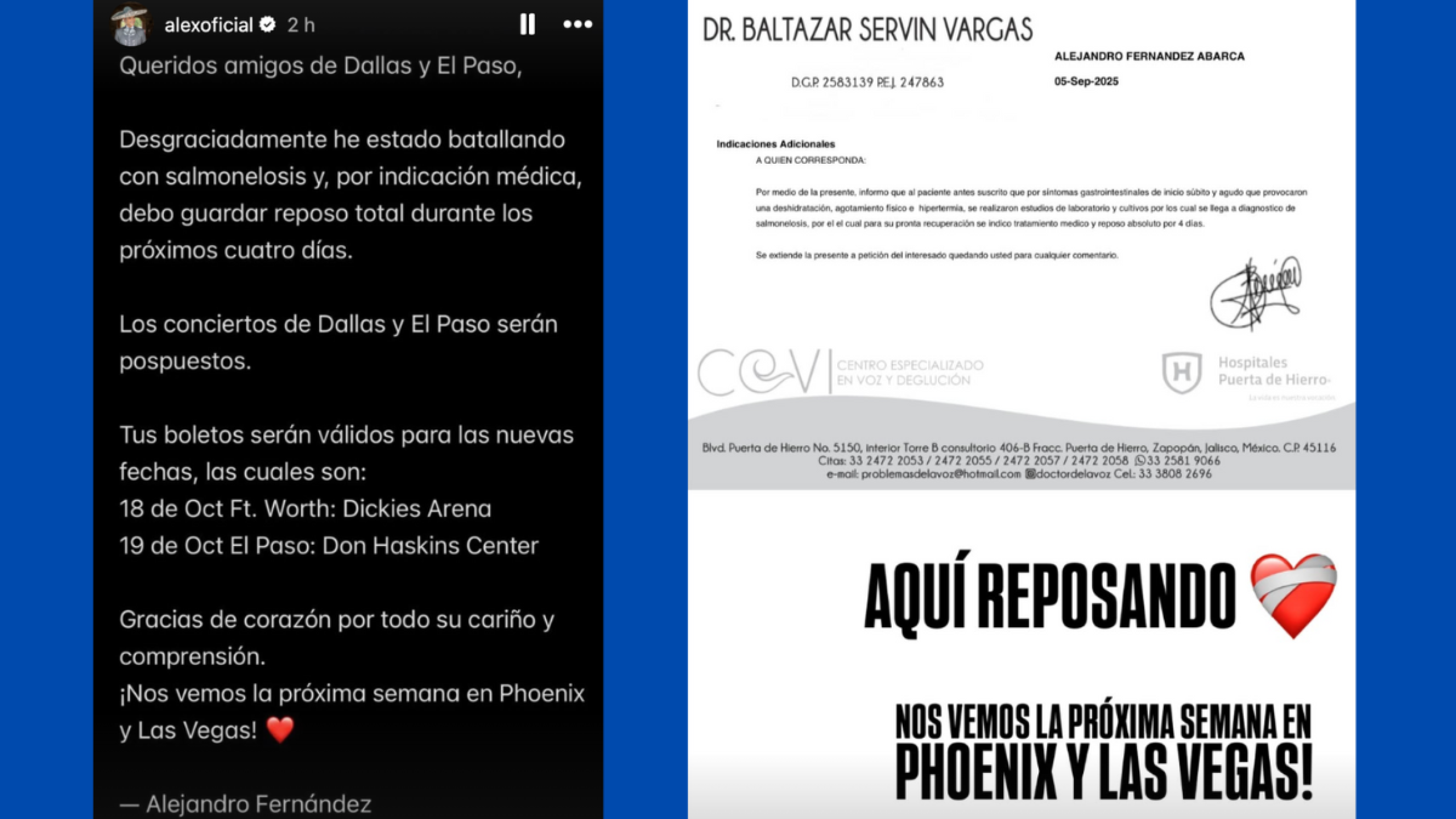 Alejandro Fernández cancela conciertos IG