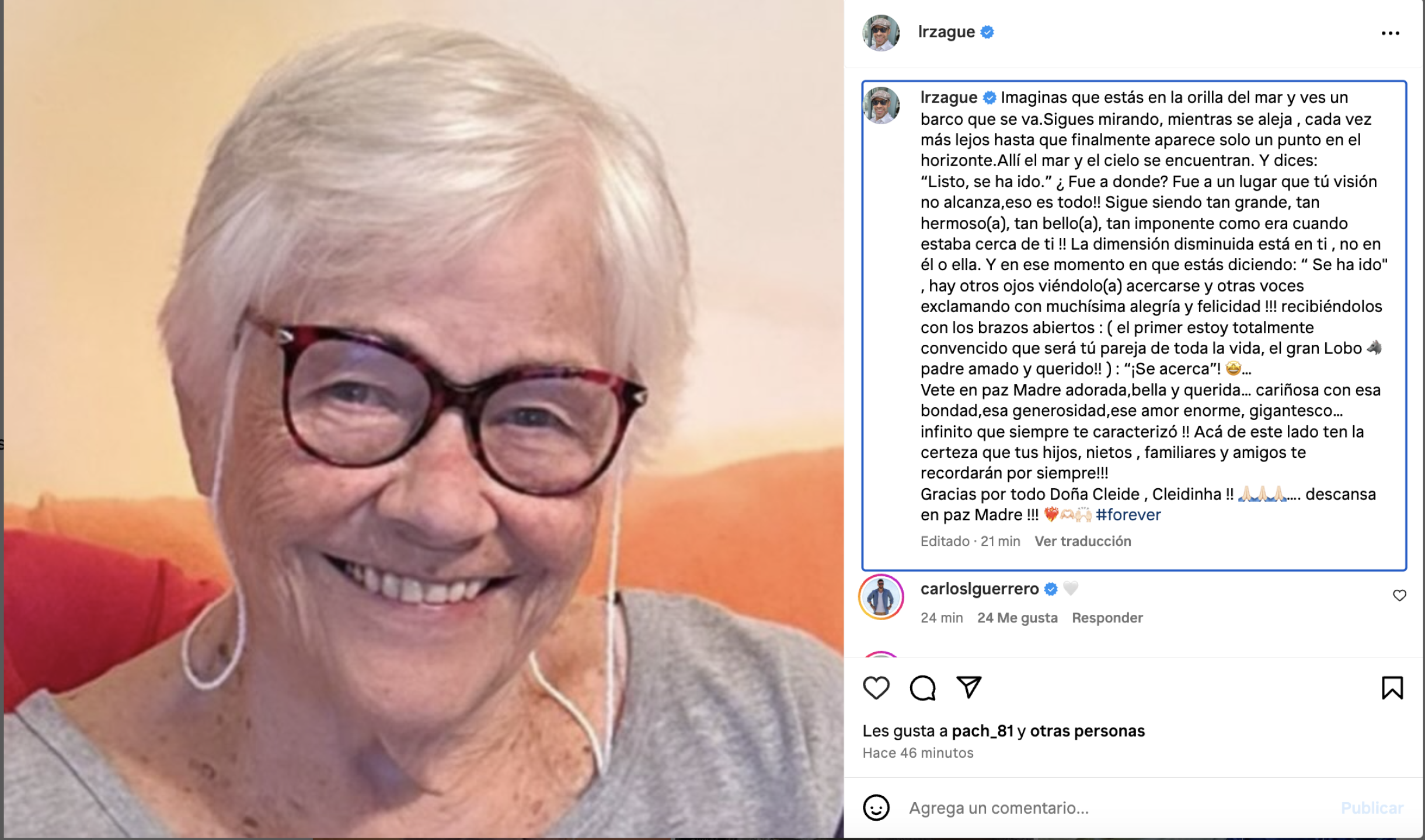 Zague se despide de su madre con emotivo mensaje